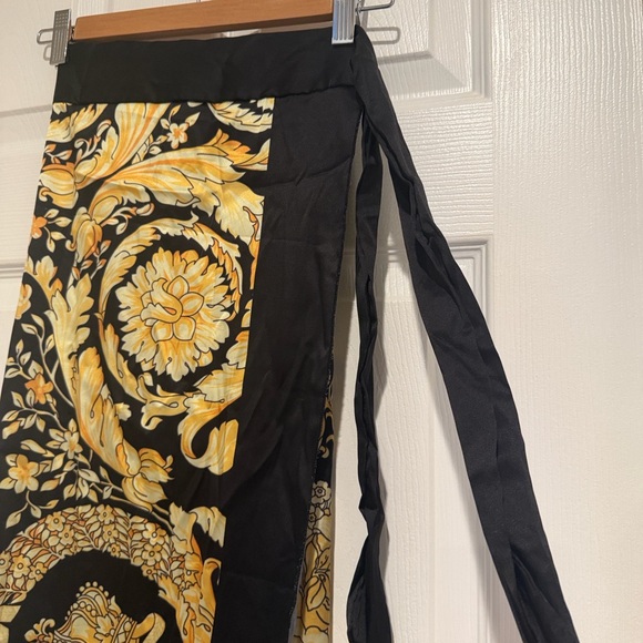 Black and Gold Baroque-Print One-Piece Swimsuit with Tie Straps - Picture 7 of 14